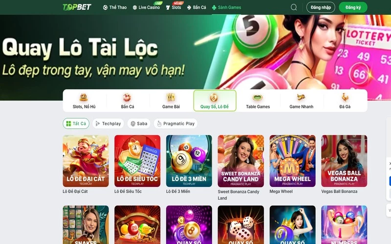 Các trò chơi nổi bật trong sảnh quay số, lô đề TOPBET